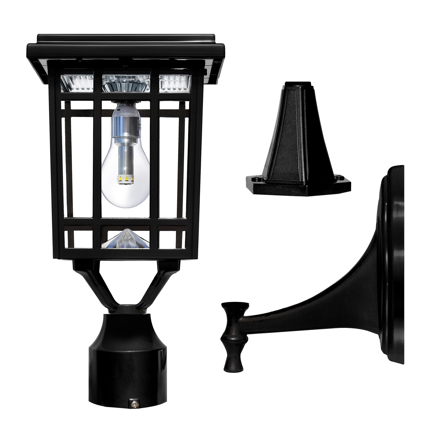 Gama Sonic Prairie Bulb Lamp Outdoor Solar Light Fixture, Pole,Pier, & Wall Mount, Solar Lights Outdoor, Black, 114B033