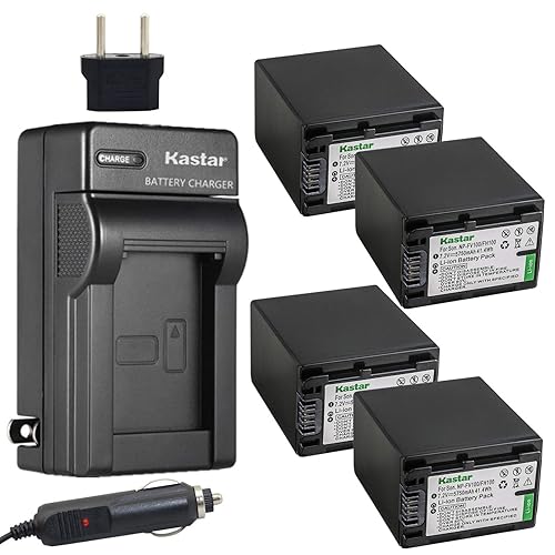 Kastar NP-FV100 Battery (4X) + Charger for DCR-SR21, SR68, SR88, SX15, SX21, SX44, SX45, SX63, SX65, SX83, SX85, HDR-CX110, CX115, CX130, CX150