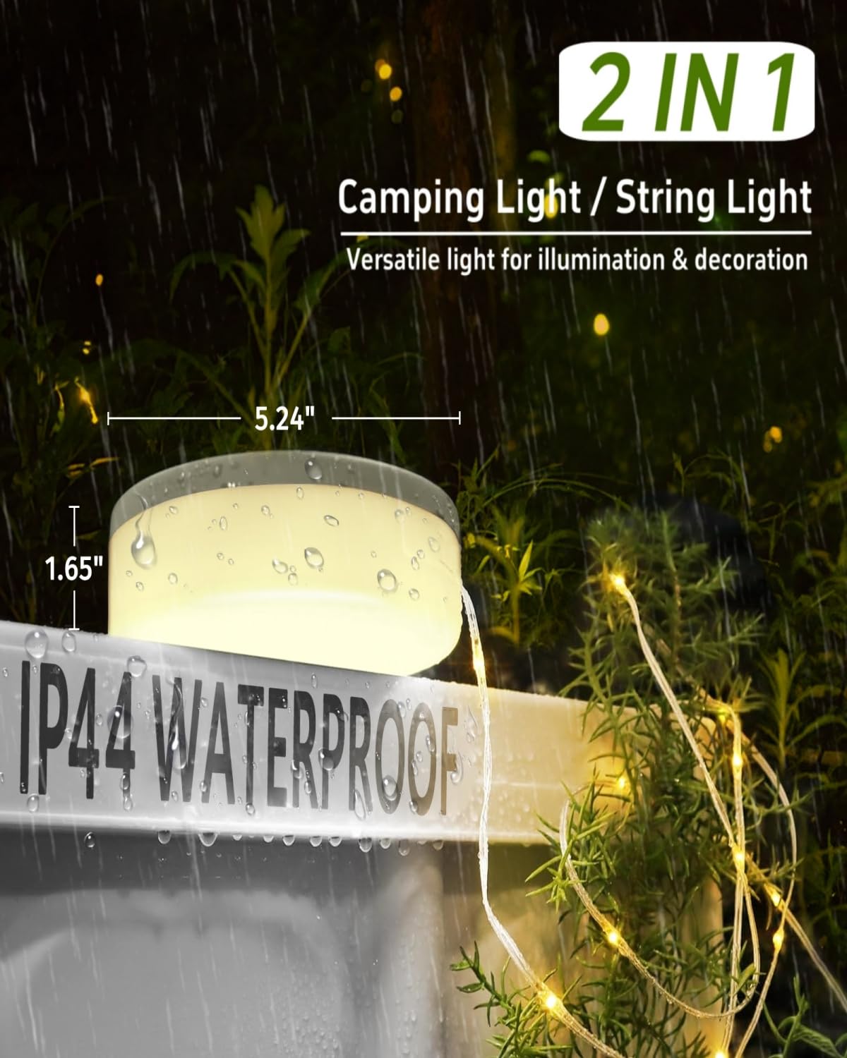 Solar Camping String Lights, 39.4 FT Fairy String Light, 4 in 1 Portable Waterproof Camp LED Lamp with 8 Lighting Modes, Hanging Rechargeable Tent