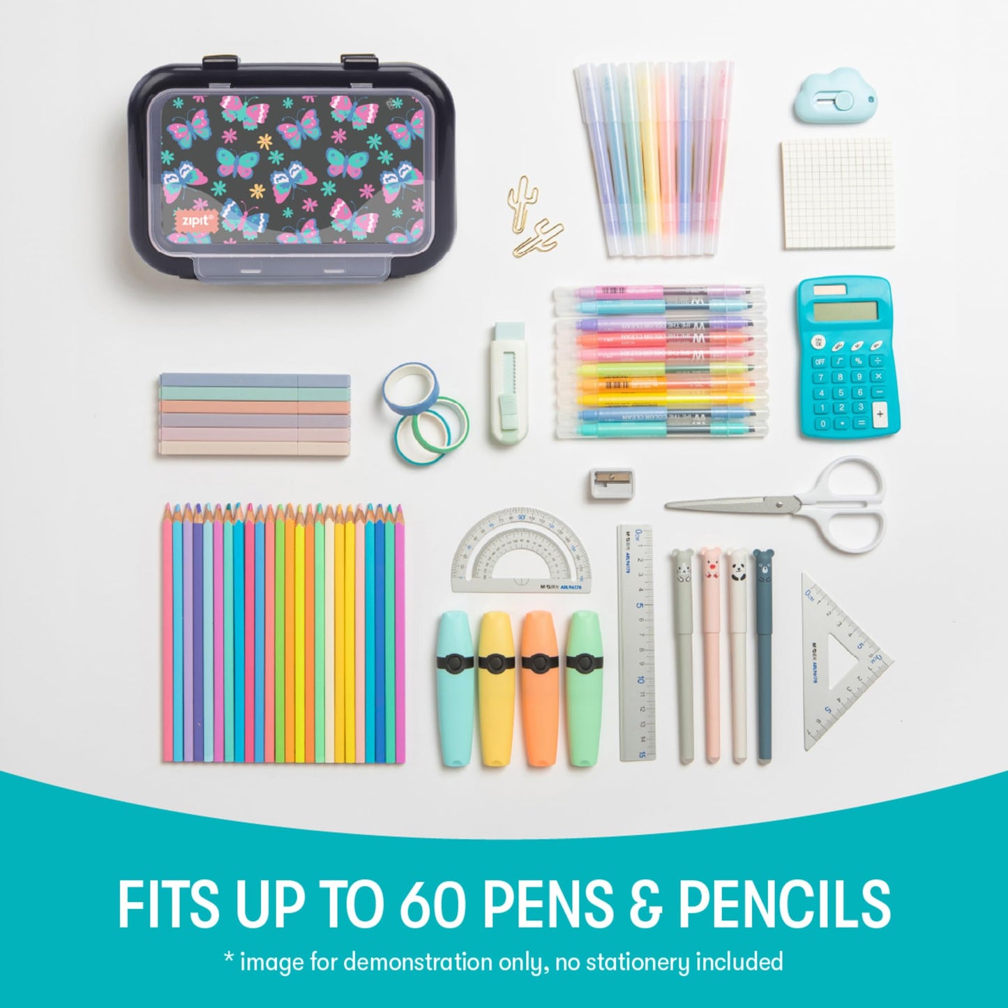ZIPIT: 2 Compartment Recycled Box - Butterflies - Large Capacity Pencil Case, Plastic Stationery Organizer, School Supplies-Toys Holder, Kids Girl-Boy