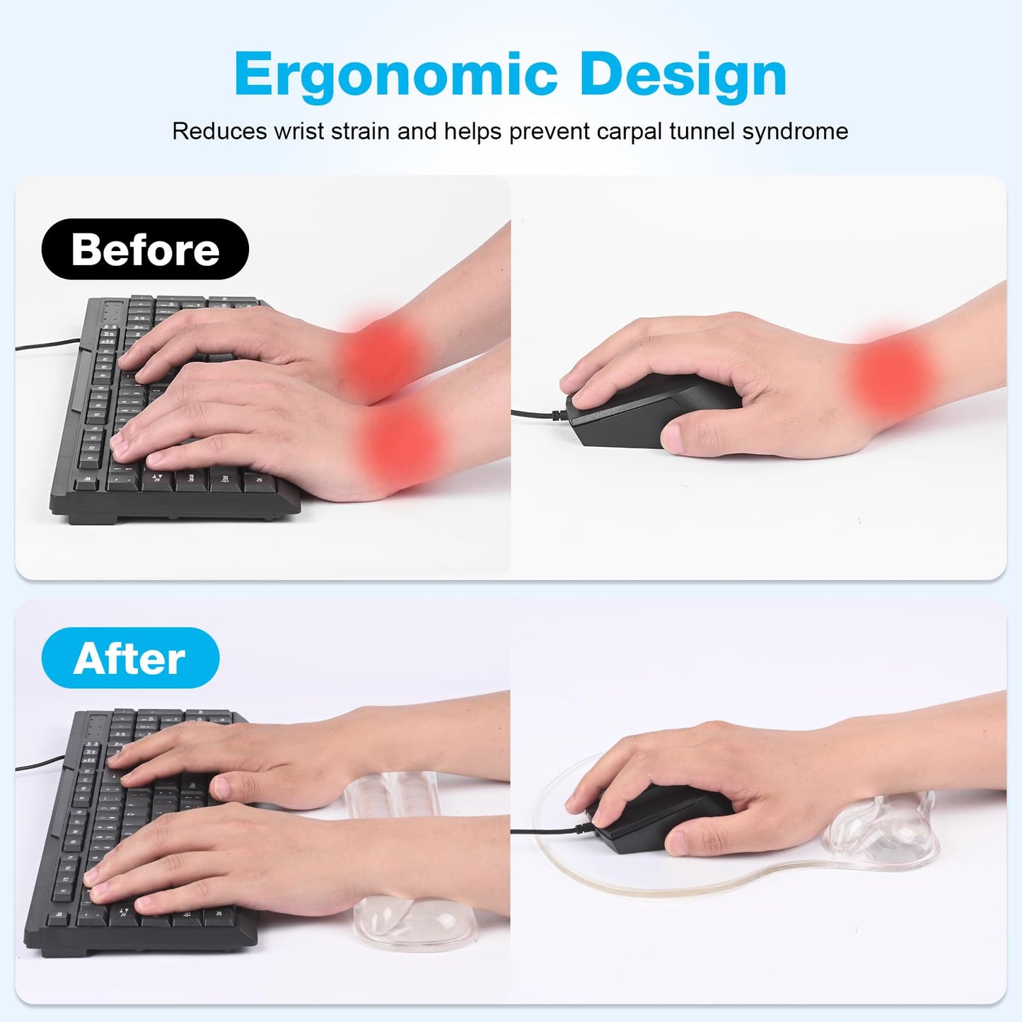 Laokiiy Gel Mouse pad & Keyboard Wrist Rest Set, Ergonomic Keyboard and Mousepad with Wrist Support, Keyboards Wrist Rest, Computer Keyboards Pad
