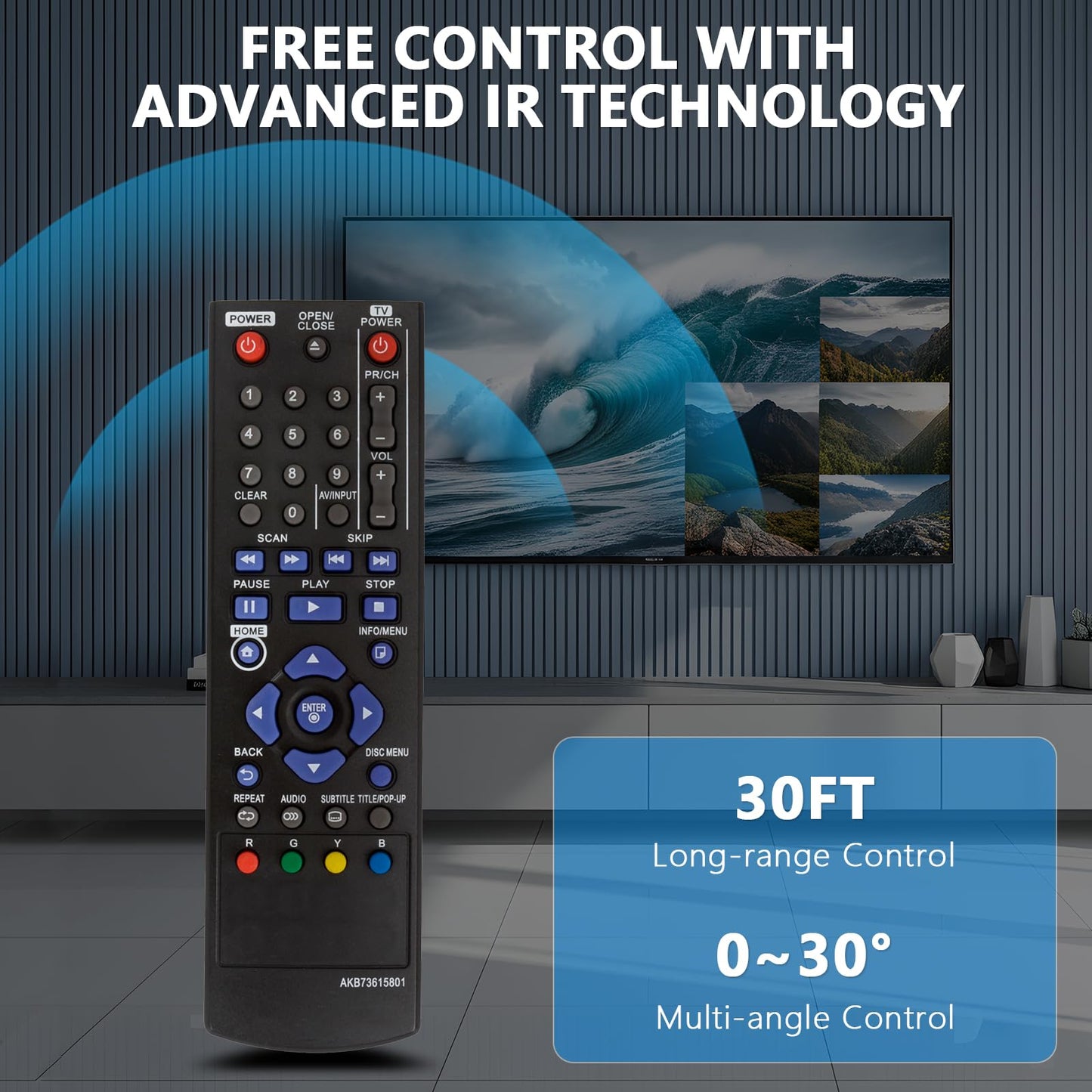 AKB73615801 Replacement Remote Control Fit for LG Blu-Ray DVD Player BP125 BD220 BD630 BP125N BP135W-N BP200 BP220 BP320 BP220N BP120 BP120N BP320N