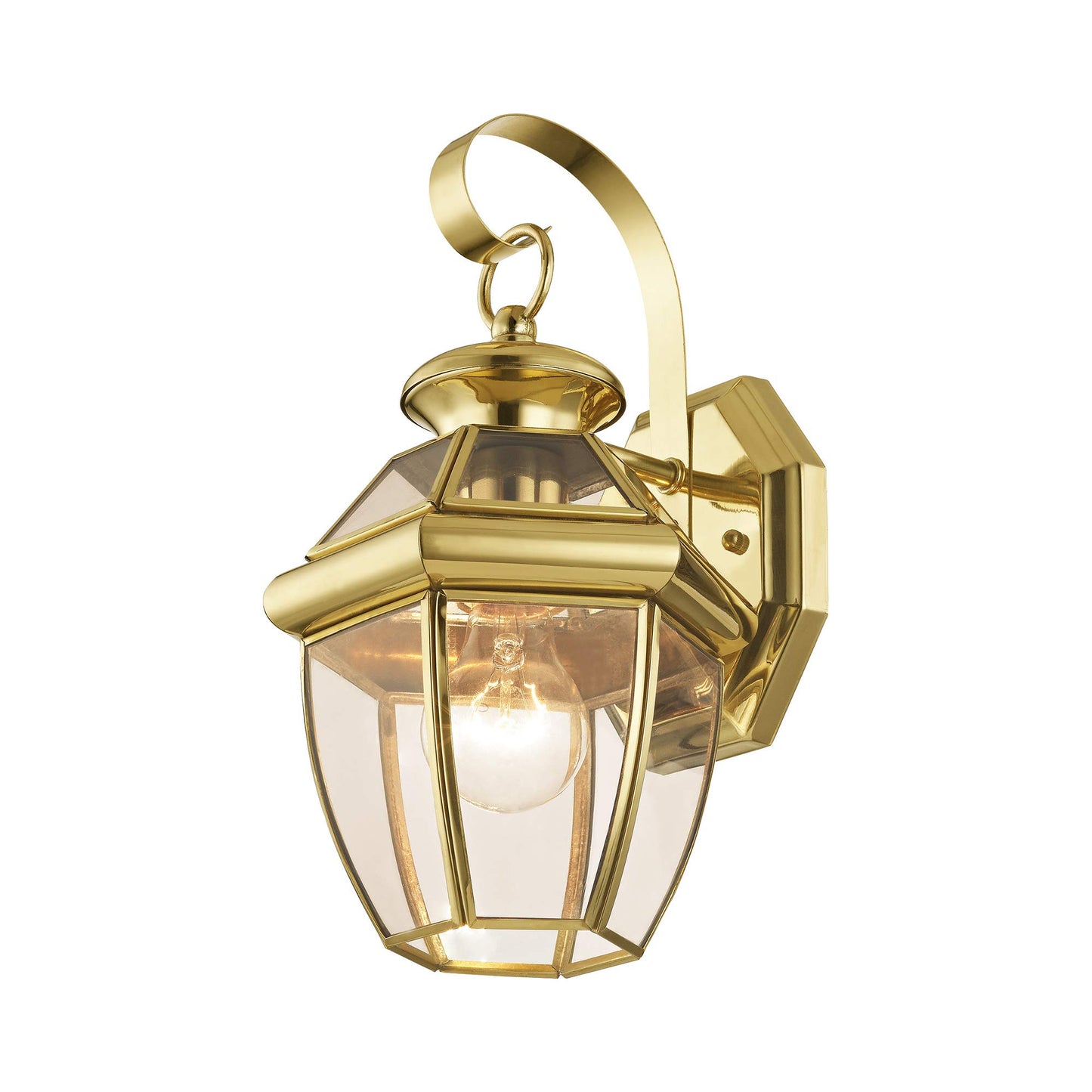 Livex Lighting 2051-02 Monterey 1 Light Outdoor Polished Brass Finish Solid Brass Wall Lantern with Clear Beveled Glass