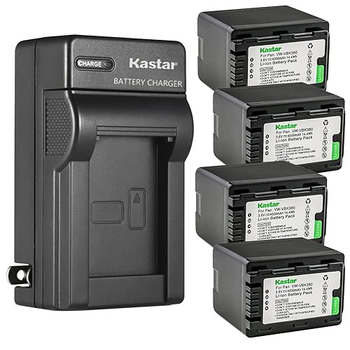 Kastar 4-Pack Battery and AC Wall Charger Replacement for Panasonic SDR-S70P, SDR-S70PC, SDR-S70R, SDR-S70S Camera, Panasonic VW-VBK180, VW-VBK180PPK