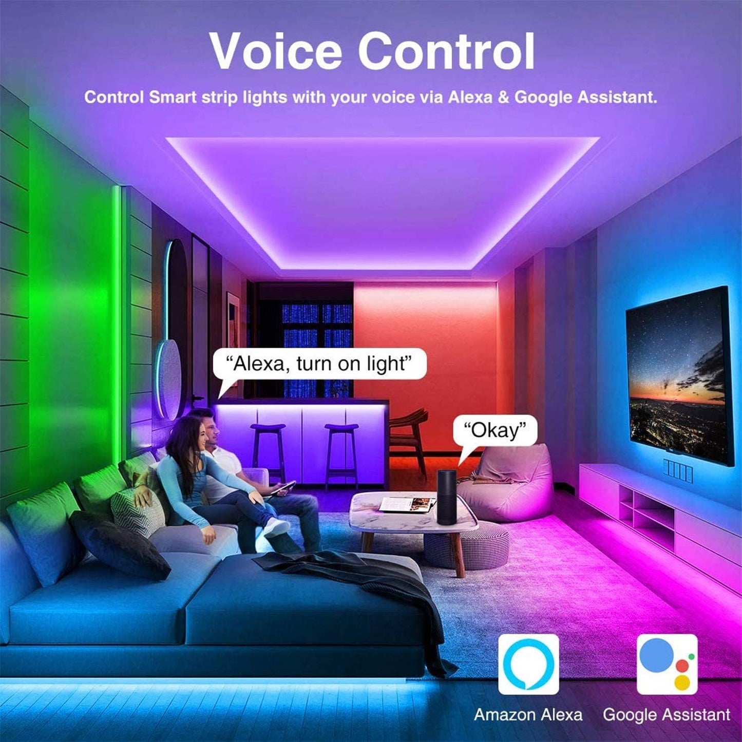 MIHEAL Led Light Strip, WiFi Wireless Smart Phone Controlled 65.6ft Non-Waterproof Strip Light Kit Black PCB 5050 LED Lights,Working with Android