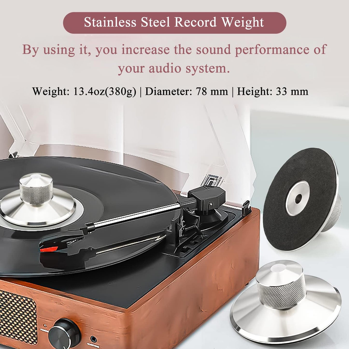 Audiocrast STB01 Record Weight (390g / 13.7oz), Stainless Steel LP Disc Stabilizer Turntable Clamp HiFi (Silver STB01)