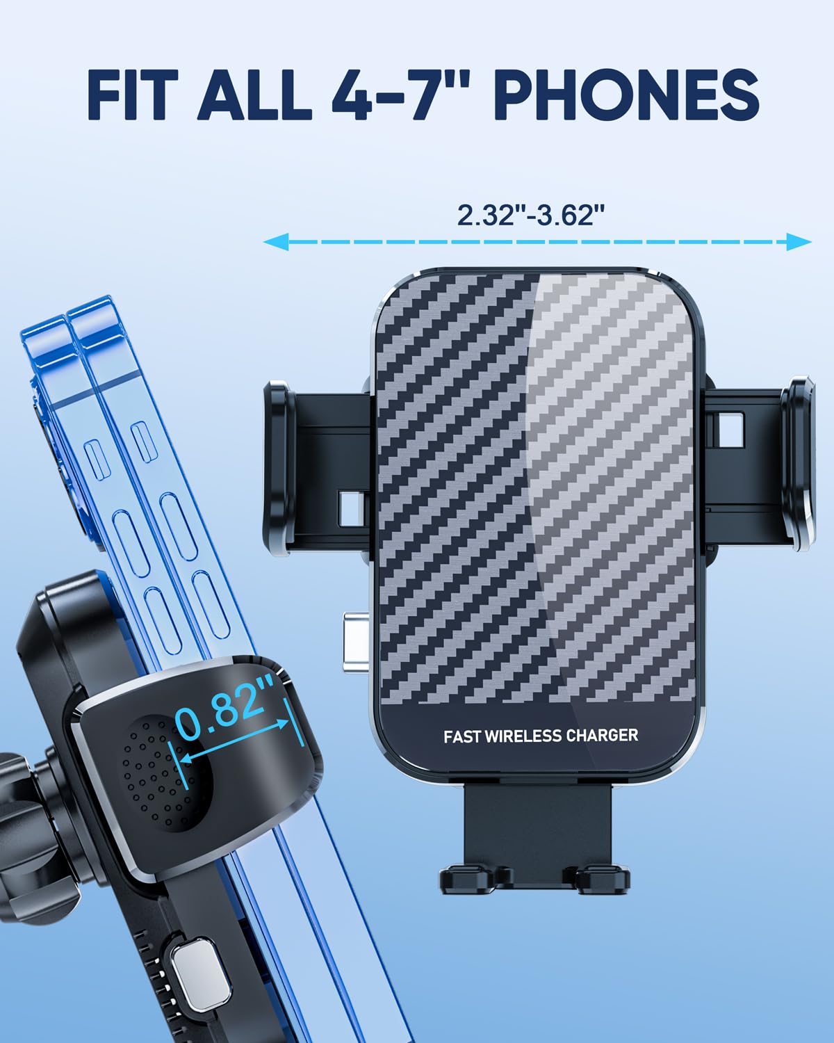 Wireless Car Charger, 15W Fast Charging Phone Holder Mount Windshield Dashboard Car Accessories Phone Mount for iPhone 14 13 12 Mini Pro Max 11 XR XS