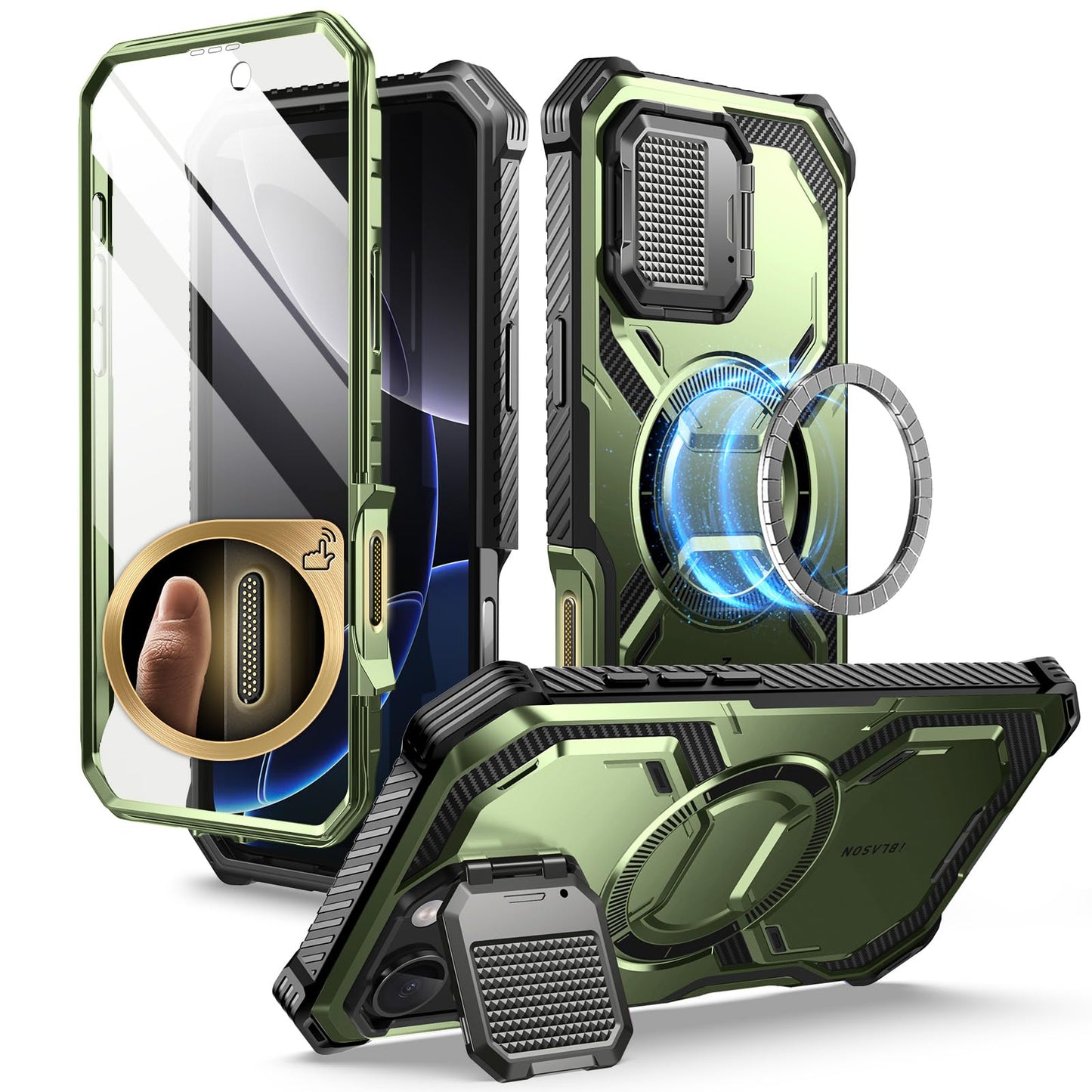 i-Blason Armorbox for iPhone 16 Pro Case MagSafe with Stand, 360° Full-Body with Built-in Screen Protector, Camera Control, Camera Cover Kickstand