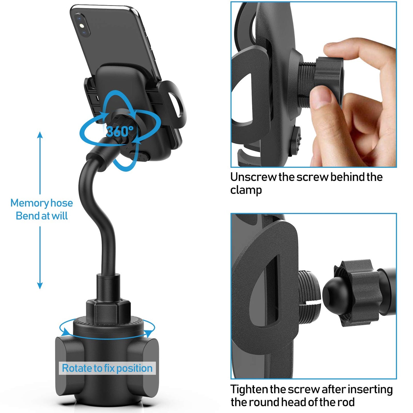 Phone Holders for Your Car, Cup Holder Phone Mount, Universal Adjustable Gooseneck Cup Holder Cradle Car Mount for iPhone 17/16/15/14/13/12/11/Pro