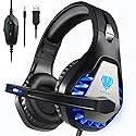 Gaming Headset for PS4, Xbox One, PC, PS5, Laptop, Mac, Nintendo Switch, 3.5MM Noise Cancelling Over Ear Headphones with Mic, Bass Surround, Soft