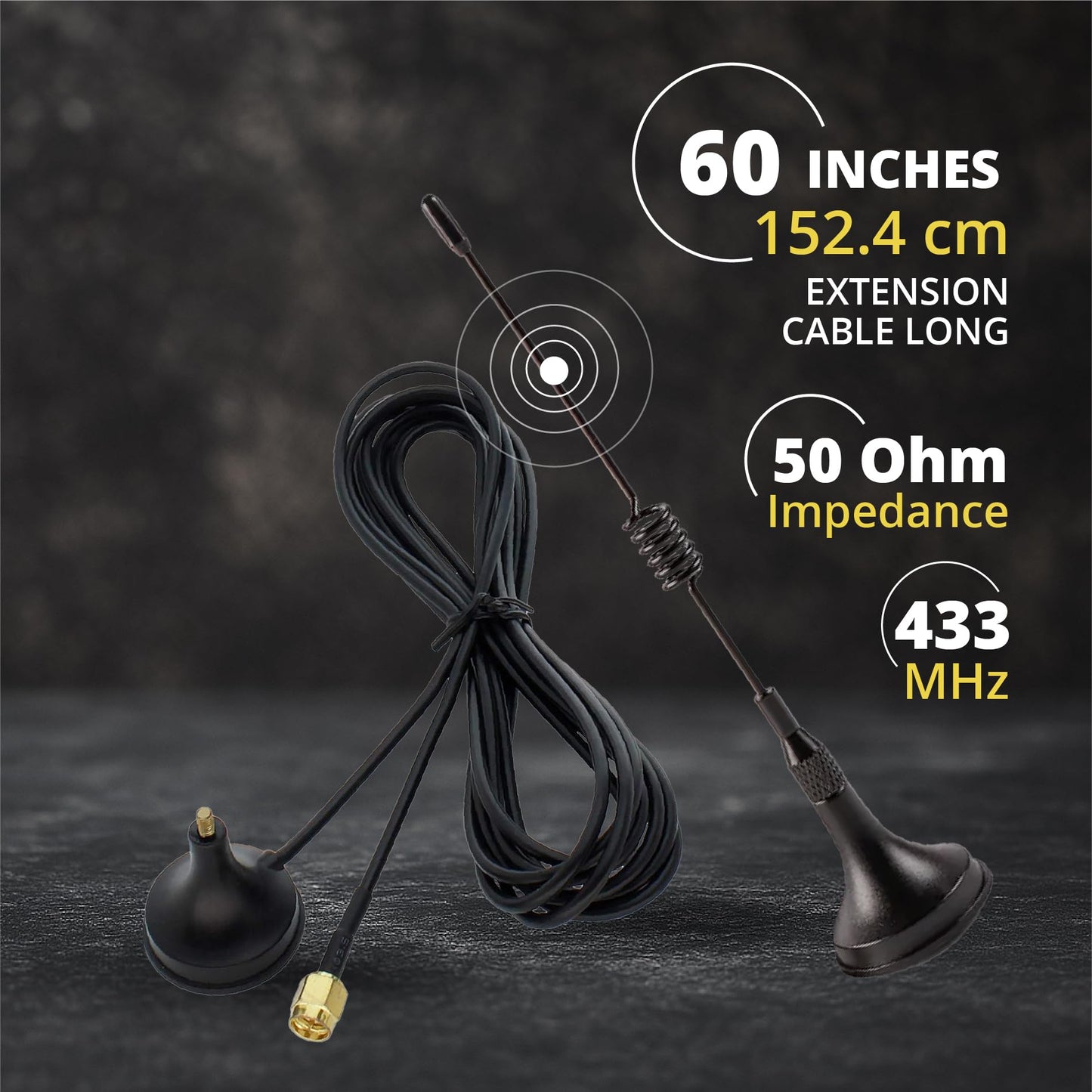 Shopcorp 433 MHz Unity Gain Omni, 6 Inches Antenna with Magnetic Base and Male SMA Connector Kit - Impedance 50 Ohms, 2.5dBi Garage Gate Door Opener