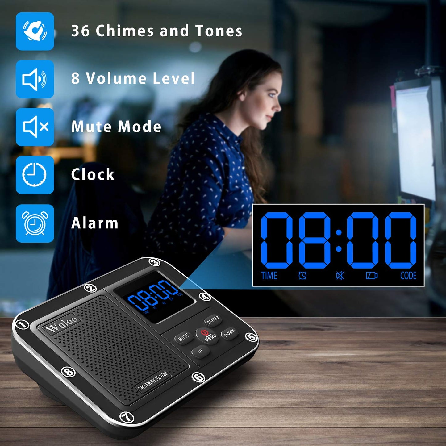 Solar Driveway Alarm Wireless Outside 1800ft Range, Outdoor Motion Sensor & Detector Driveway Alert System with Rechargeable Battery/Weatherproof/Mute