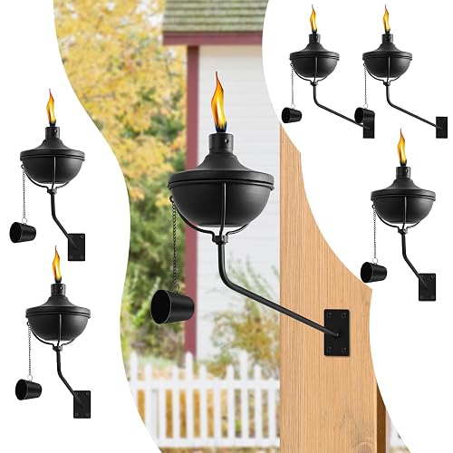 FAN-Torches Wall Mounted Citronella Torches Set of 6, 24 oz Garden Torches for Outside, Refillable Flame Light Torch, Outdoor Metal Torch for Yard