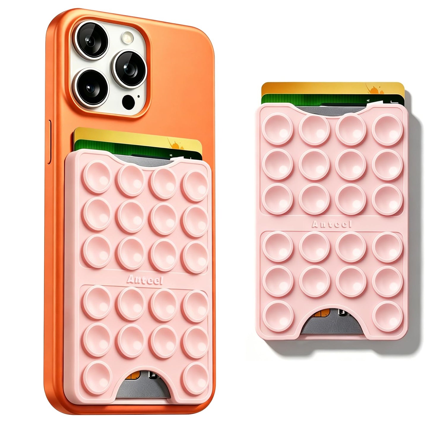 Anteel Silicone Suction Cup Card Holder Suitable for Phone Cases, Phone Wallet Stick to The Back of The Phone, Can Hold Up to 3 Cards, Suitable