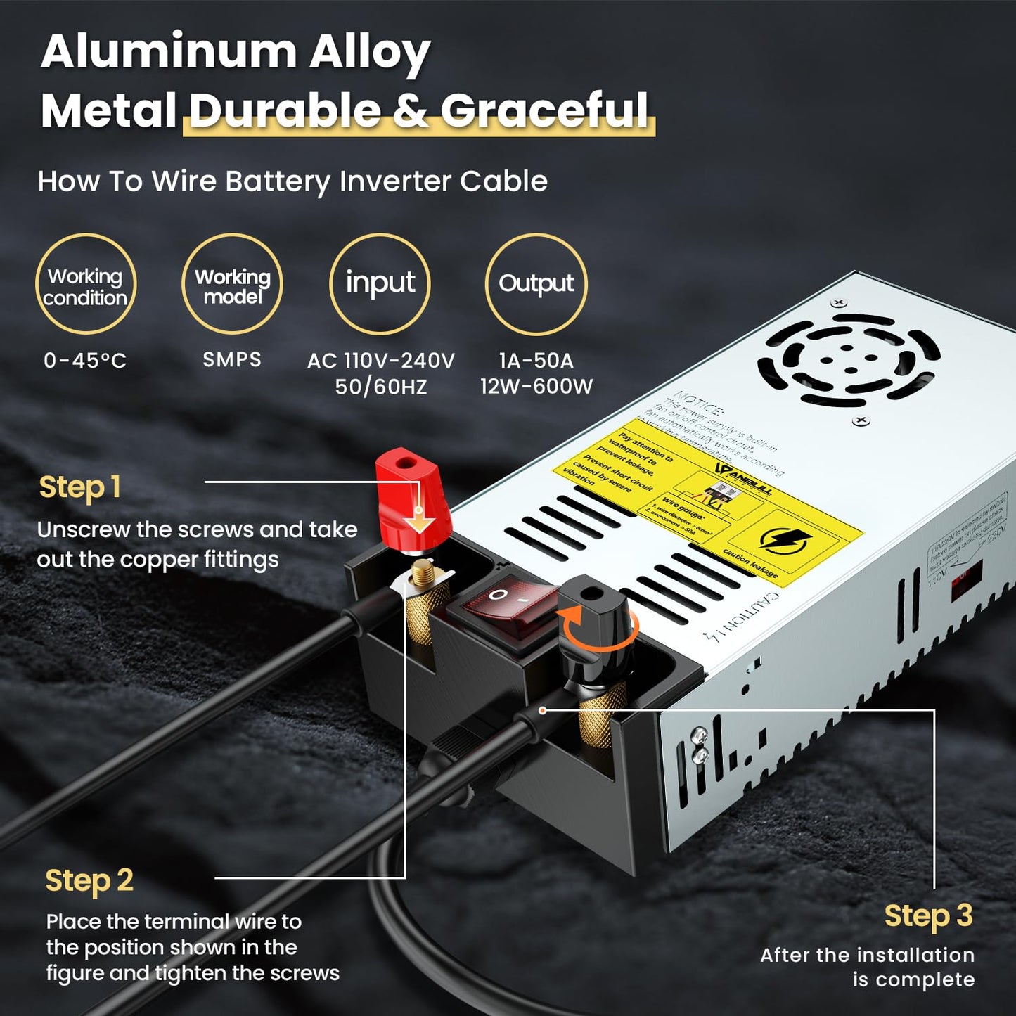 Anbull New Version 110V AC to 12V DC Converter, with ON/Off Switch,Pure Copper Terminals 12V DC Adapter Transformer, Max 50A 600W Power…