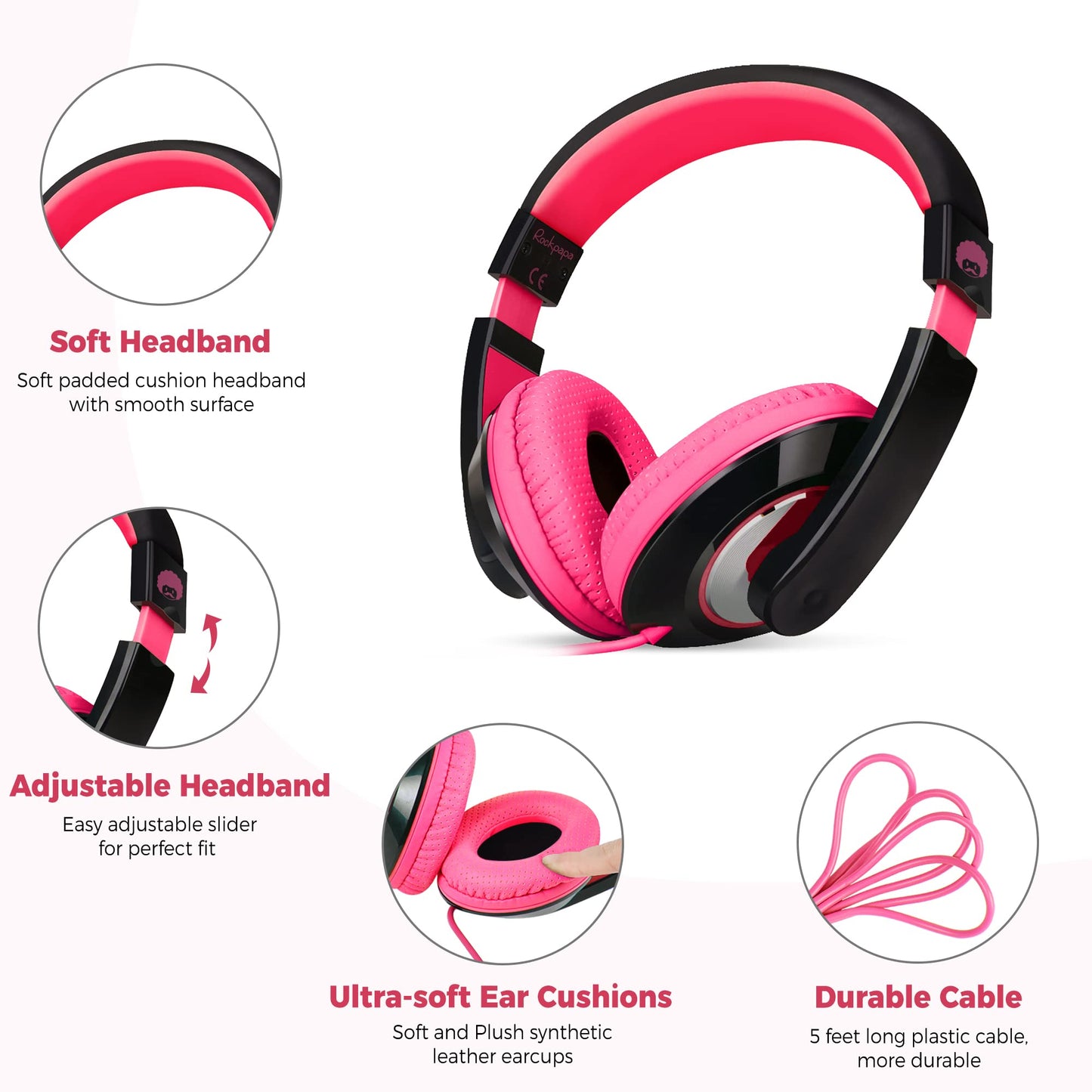 rockpapa Comfort Kids Headphones for School, Lightweight Childrens Boys Girls Teens Over-Ear Headphones Wired 3.5mm for CD DVD Player Tablet Phone…