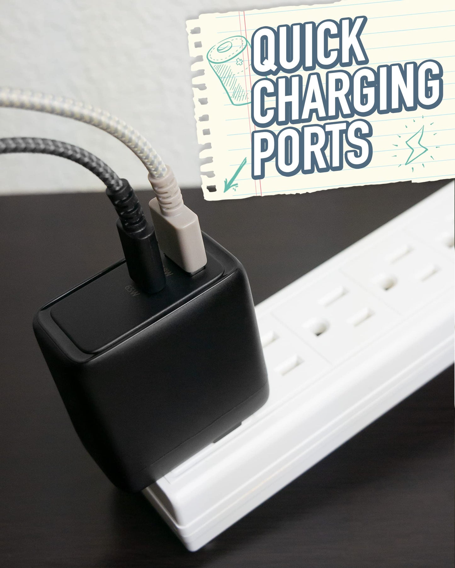 Smartish USB-C/USB Wall Charger for iPhone 17,16,15 & MacBook - Charge Shack-2 Port 65W Quick Charger - Type C Power Brick Wall Plug - Compatible