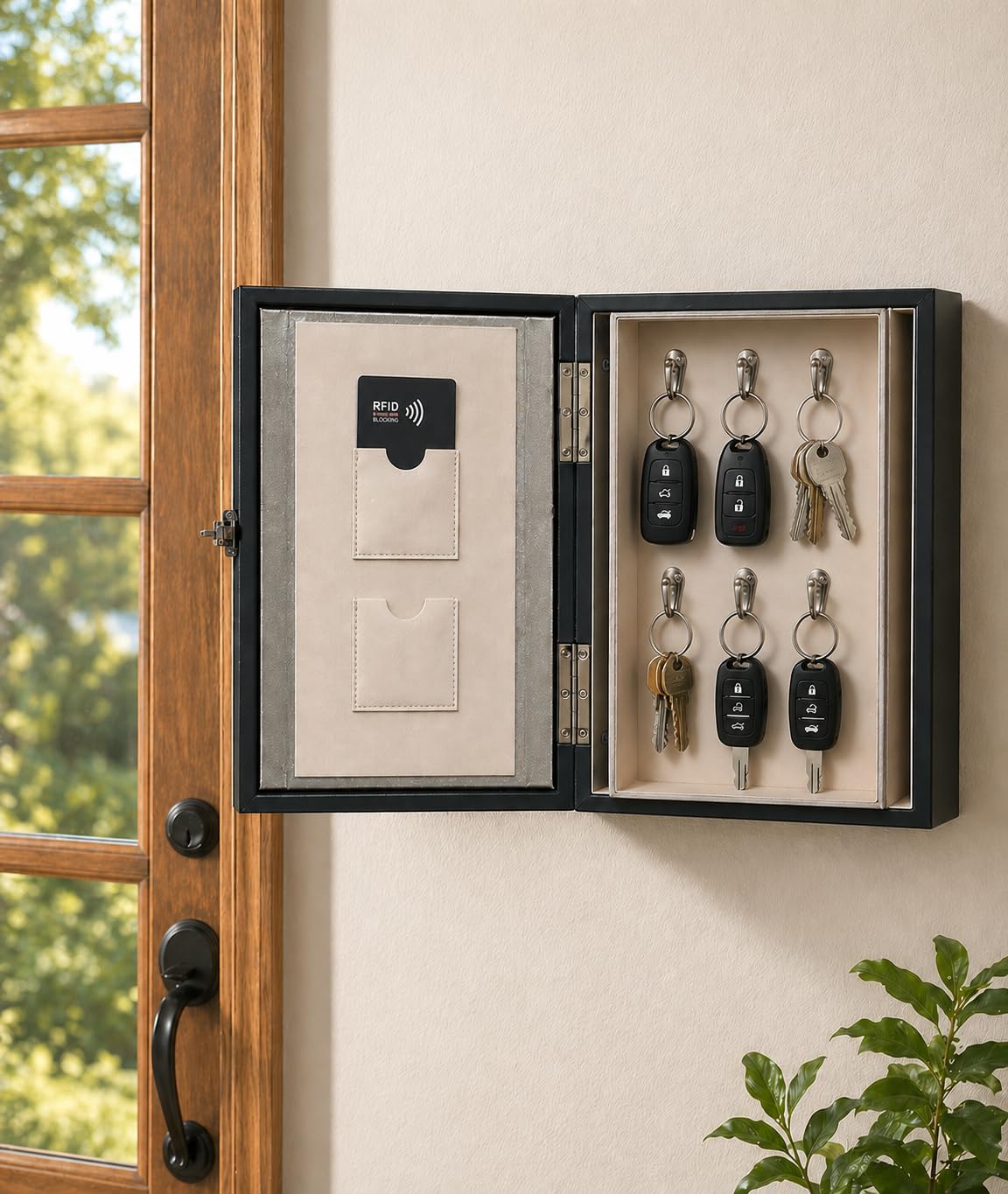 Faraday Key Box with Combination Lock (Black) - Wall Mounted Signal Blocking Box for Car Keys, RFID Cards & Fobs - Holds 6 Keys + 2 Card Sleeves From