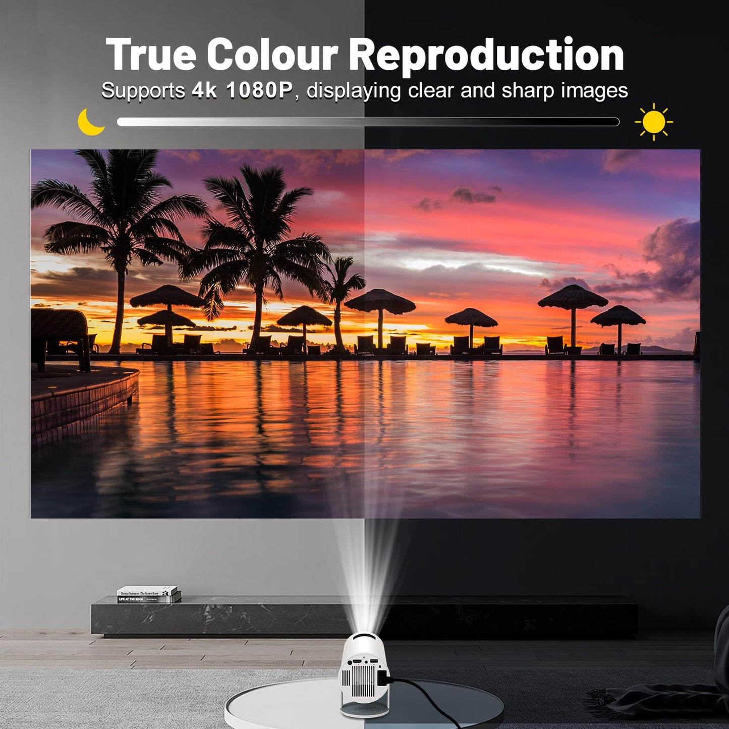 Mini Projector with WIFI 6 and Bluetooth, 4K 1080P Support Portable Projector 180° Rotatable 130'' Screen Movie Projector Auto Keystone Compatible