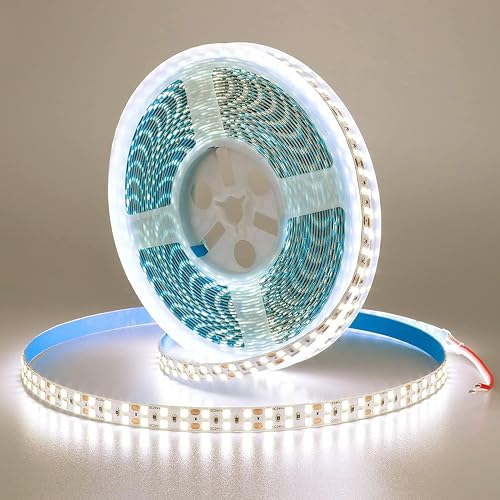 KXZM 24V 32.8ft(10M) Double Row LED Strip Light Natural White 4000K 2400LEDs 2835SMD 160W High Brightness 11000LM No-Waterproof IP20 Flexible Ribbon