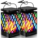 Solar Lanterns-Sunklly Hanging Solar Lights Color Changing & Fixed 9 Modes Waterproof Hanging Lanterns Outdoor Lights Flickering Flame Camping