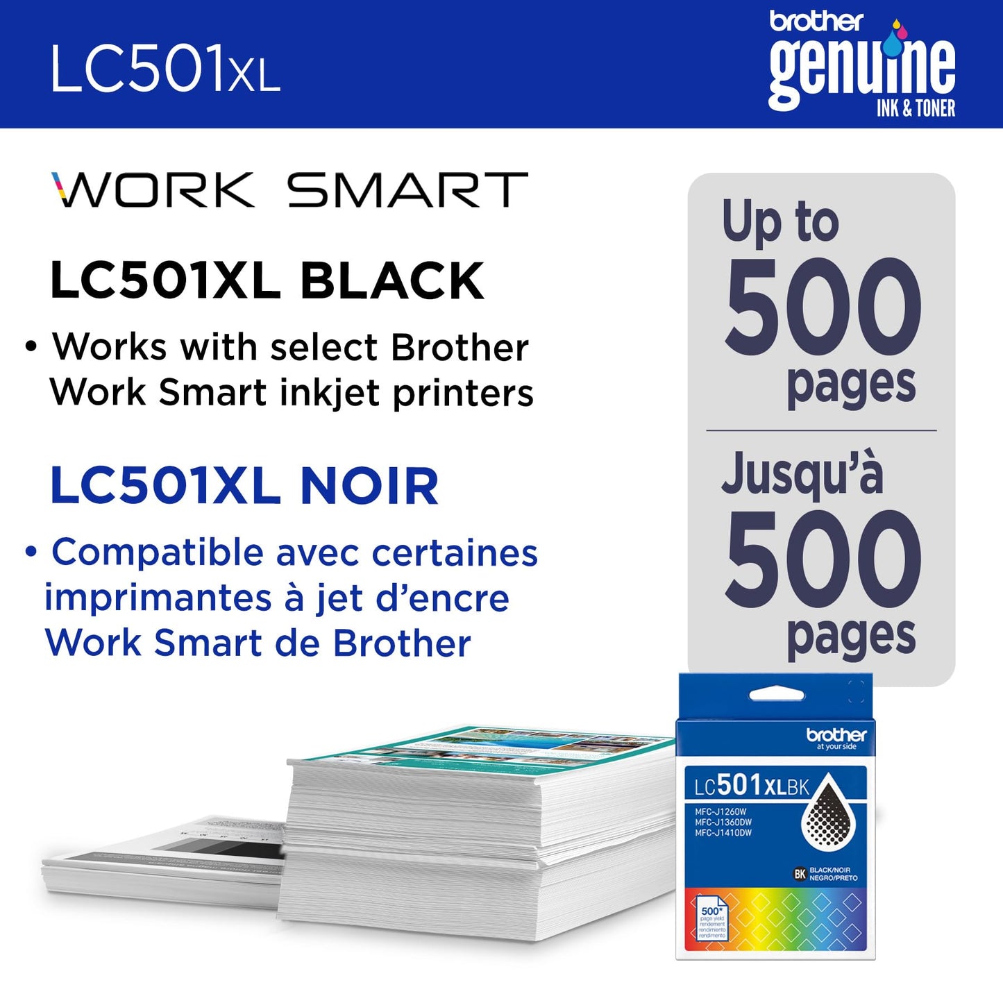 Brother Genuine LC501XLBK High Yield Black Ink Cartridge (for use with Work Smart 1260, 1360, and 1410 Printers)