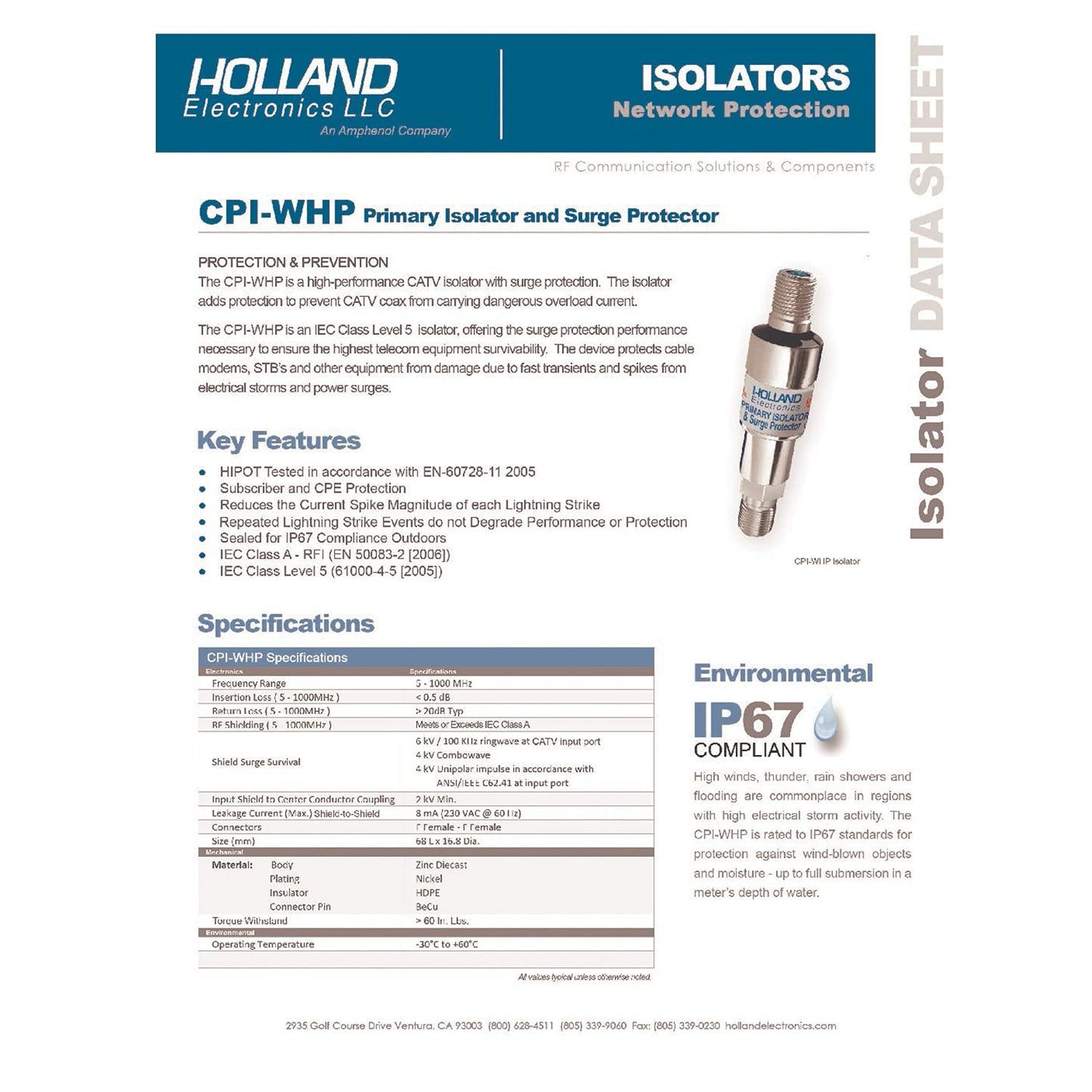Isolator, RF Ground Loop w/Surge Protection 5-1002MHZ