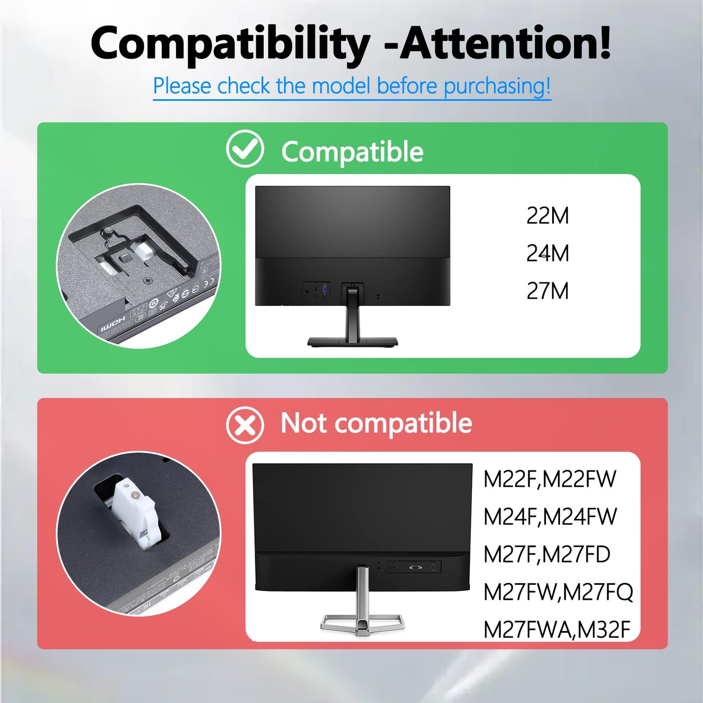 27M Monitor Arm/Mount VESA Bracket Adapter Compatible with HP Pavilion 22" 24" 27" Monitor(Fits 22M, 24M,27M)- 75x75mm to 100x100mm Black Wall Mount