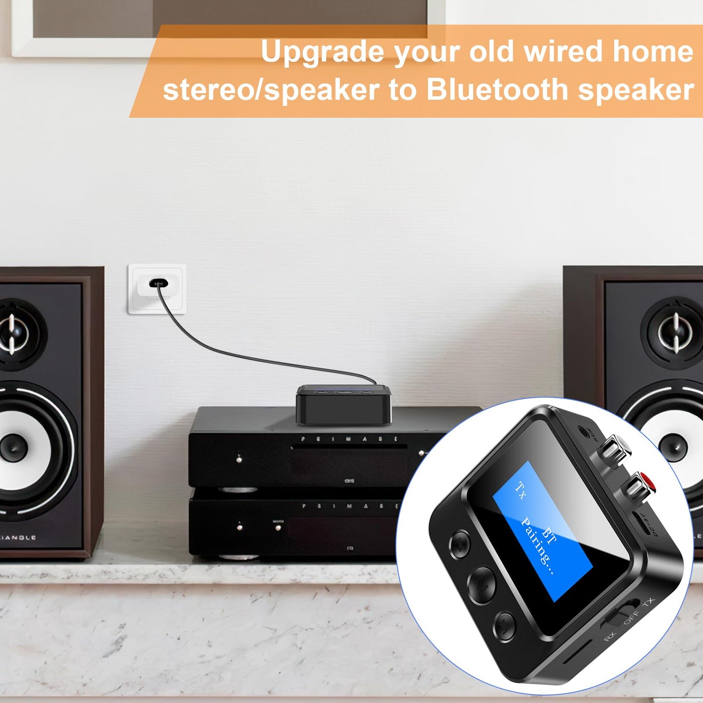 Bluetooth Transmitter Receiver for TV, with RCA 3.5mm AUX & Display Audio Adapter for Home Stereo, Bluetooth Transmitter