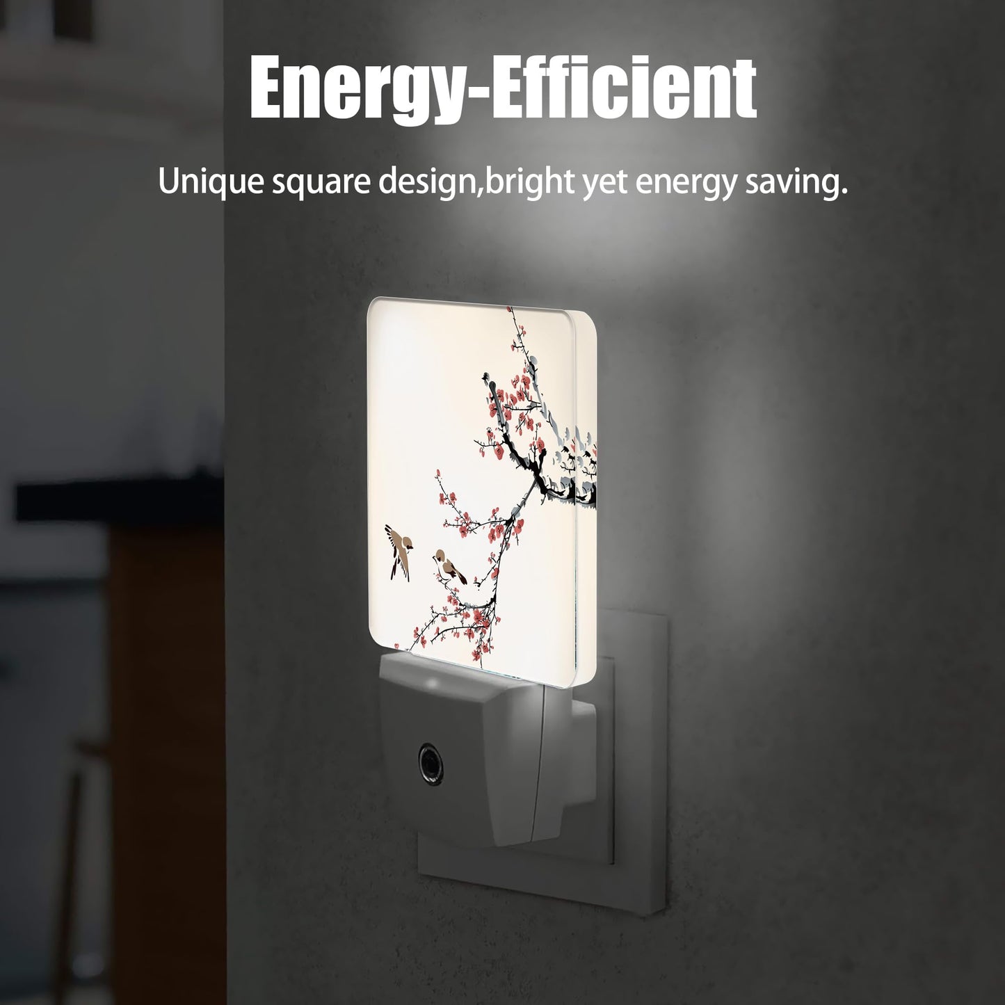 Jopowide Retro Bird Night Light, Cherry Blossoms Night Lights Plug into Wall Decor for Bedroom, Bathroom, Hallway, Kitchen, Dusk to Dawn Sensor