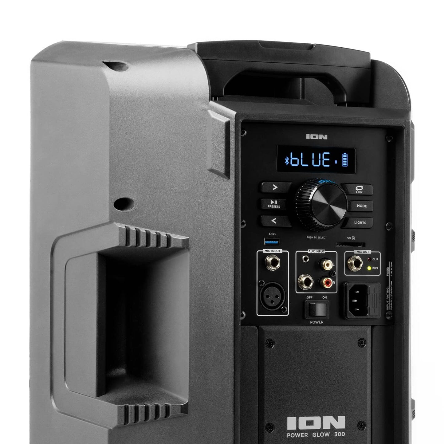 ION Audio - Power Glow 300 Rechargeable Battery Powered Bluetooth Speaker System with LED Lights and Built-in Handles and Wheels, 300-Watt Sound