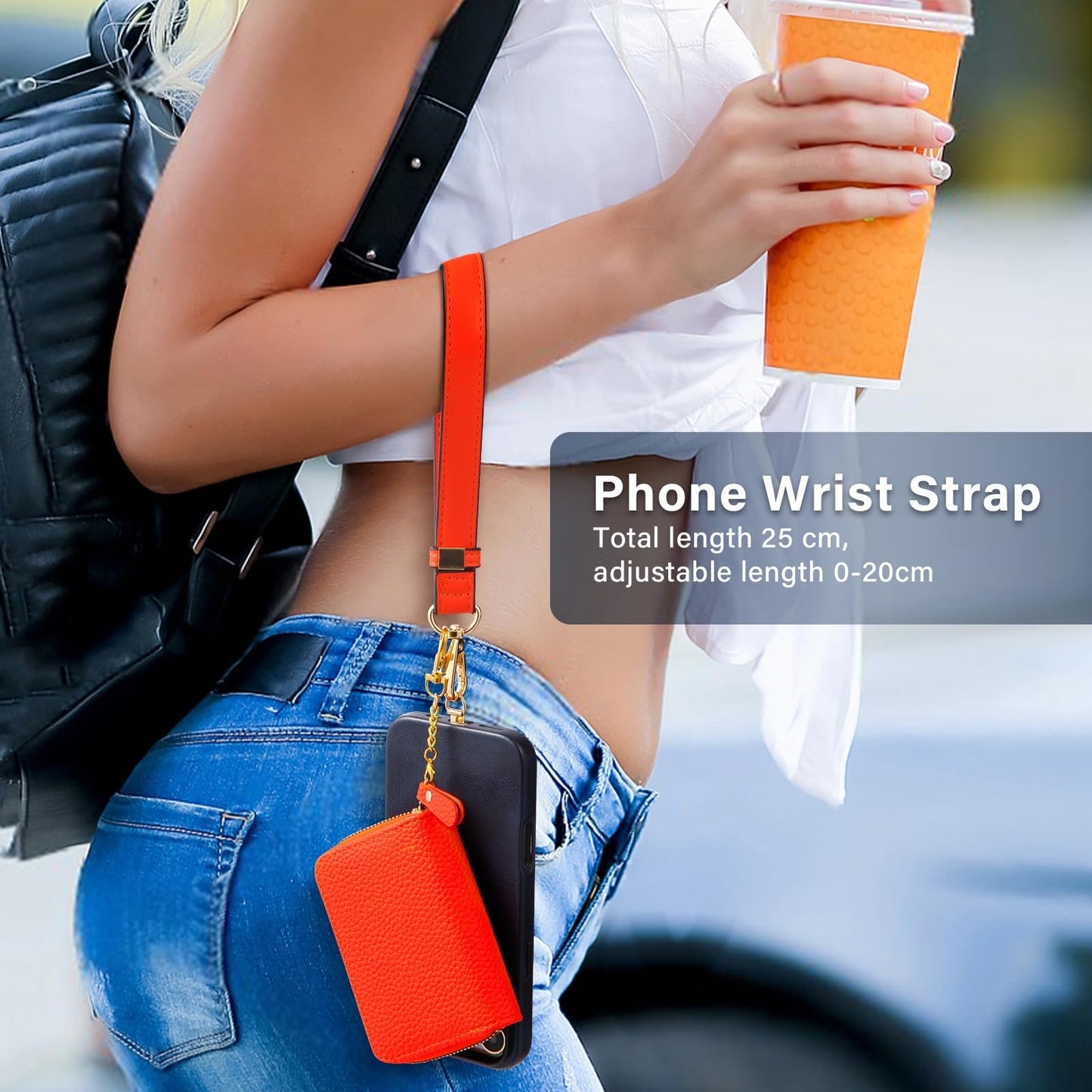 Clip And Go Strap For Phone With Wallet Crossbody Phone Lanyard Adjustable Wrist Strap Cell Phone Strap With Zippered Pouch (Brown)