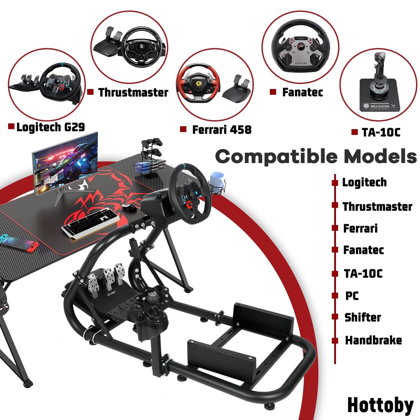 Hottoby G920 Racing Simulator Cockpit 50mm Round Tube Fit for Logitech,Fanatec,Thrustmaster T300RS TX G923 G27 G29 racing steering wheel race car