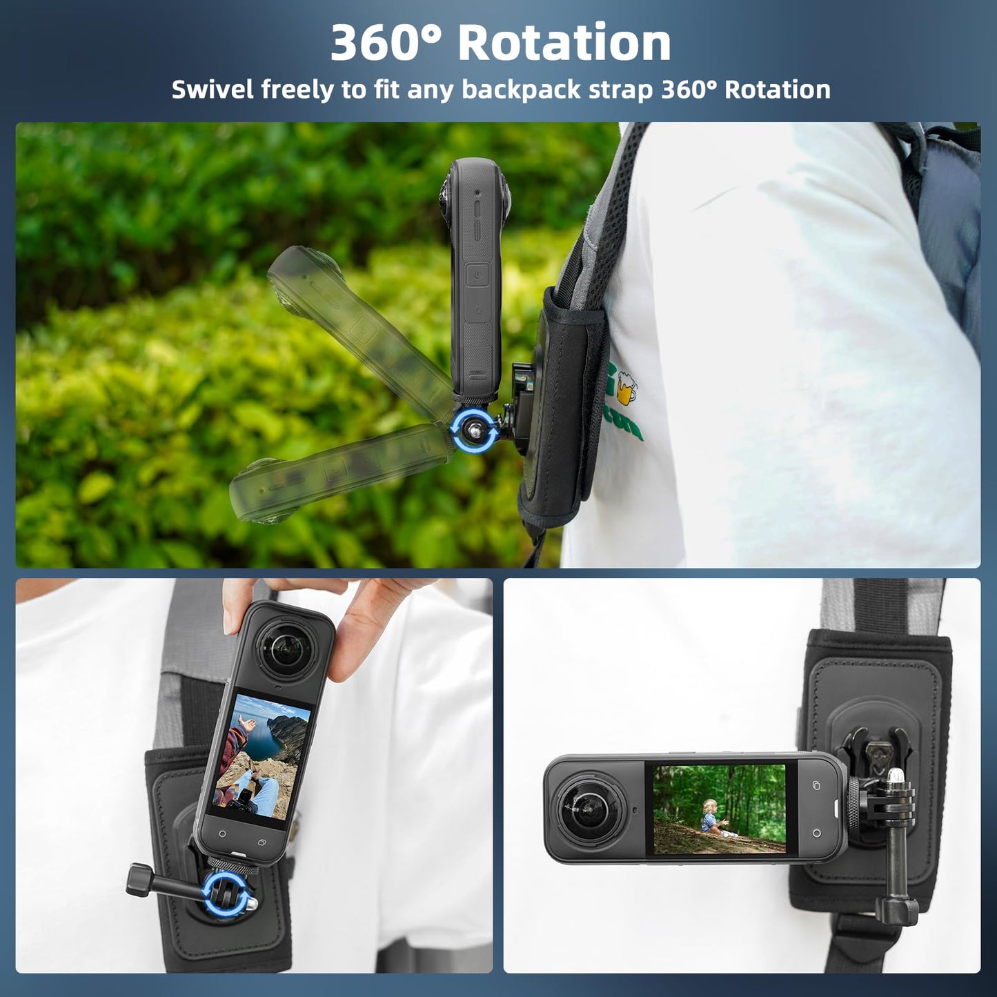 BRDRC Backpack Mount for Insta360 X5 X4 Air, Bag Strap Anti-Slip Shoulder Clip Belt for Insta 360 X5 X4 Air X3 X2 GO 3S Ace Pro, for DJI OSMO 360,