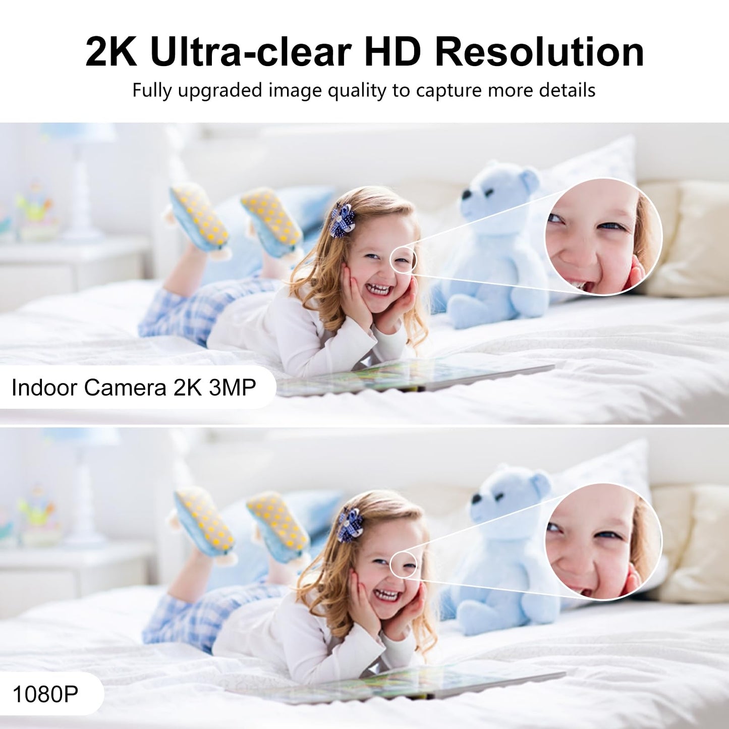 COOHILIGH 2.4G/5G Security Camera Indoor, 2K Pet Camera Indoor with Phone App, Foldable WiFi Baby Camera Motion Detection, Two-Way Talk, IR/Color