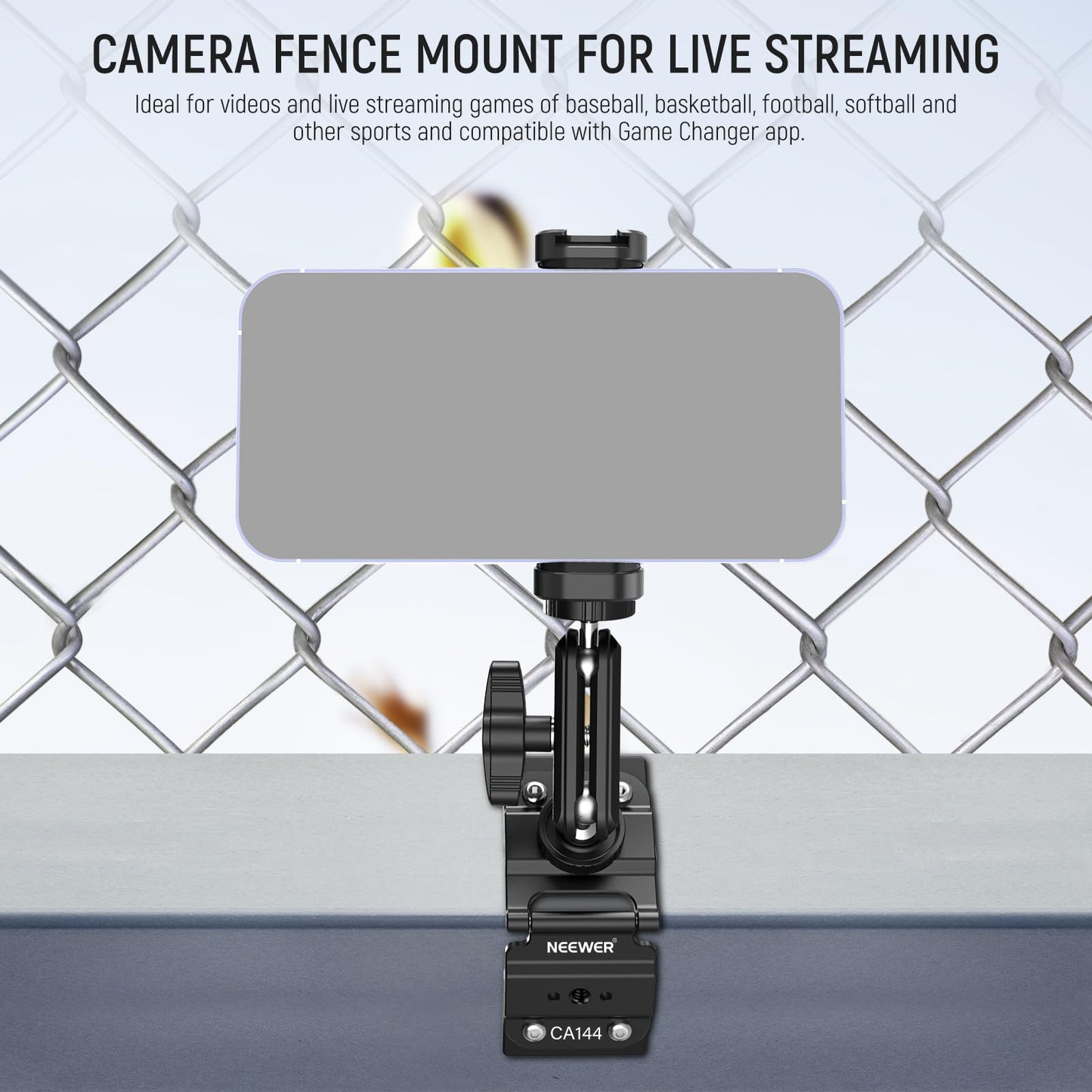 NEEWER Magnetic Fence Mount Compatible with Mevo Start Pocket Radar GoPro Insta360 DJI, Dual Mounting Kit Compatible with Gamechanger App for Baseball