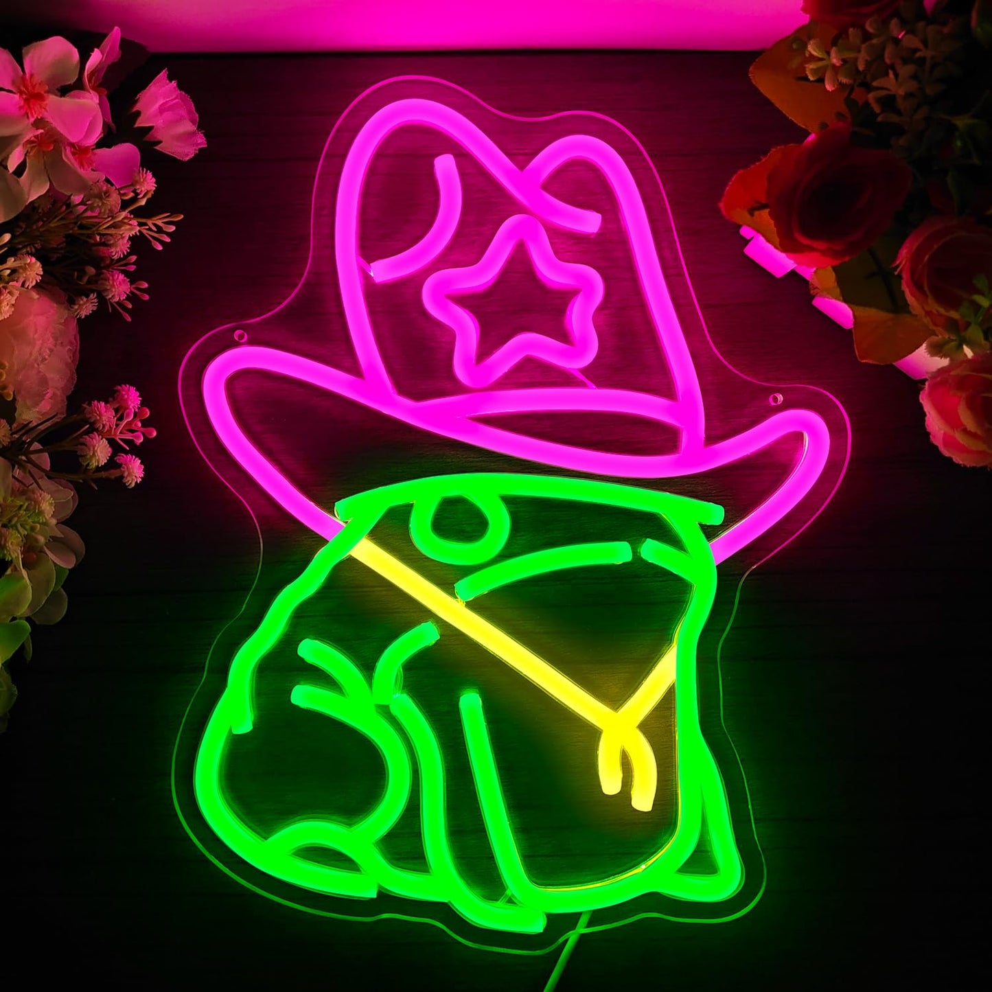Cowboy Frog Neon Sign for Wall Decor Dimmable Frog Cowboy Hat Neon Led Sign for Man Cave Cute Led Signs Neon Light Signs for Bedroom Pub Store Light