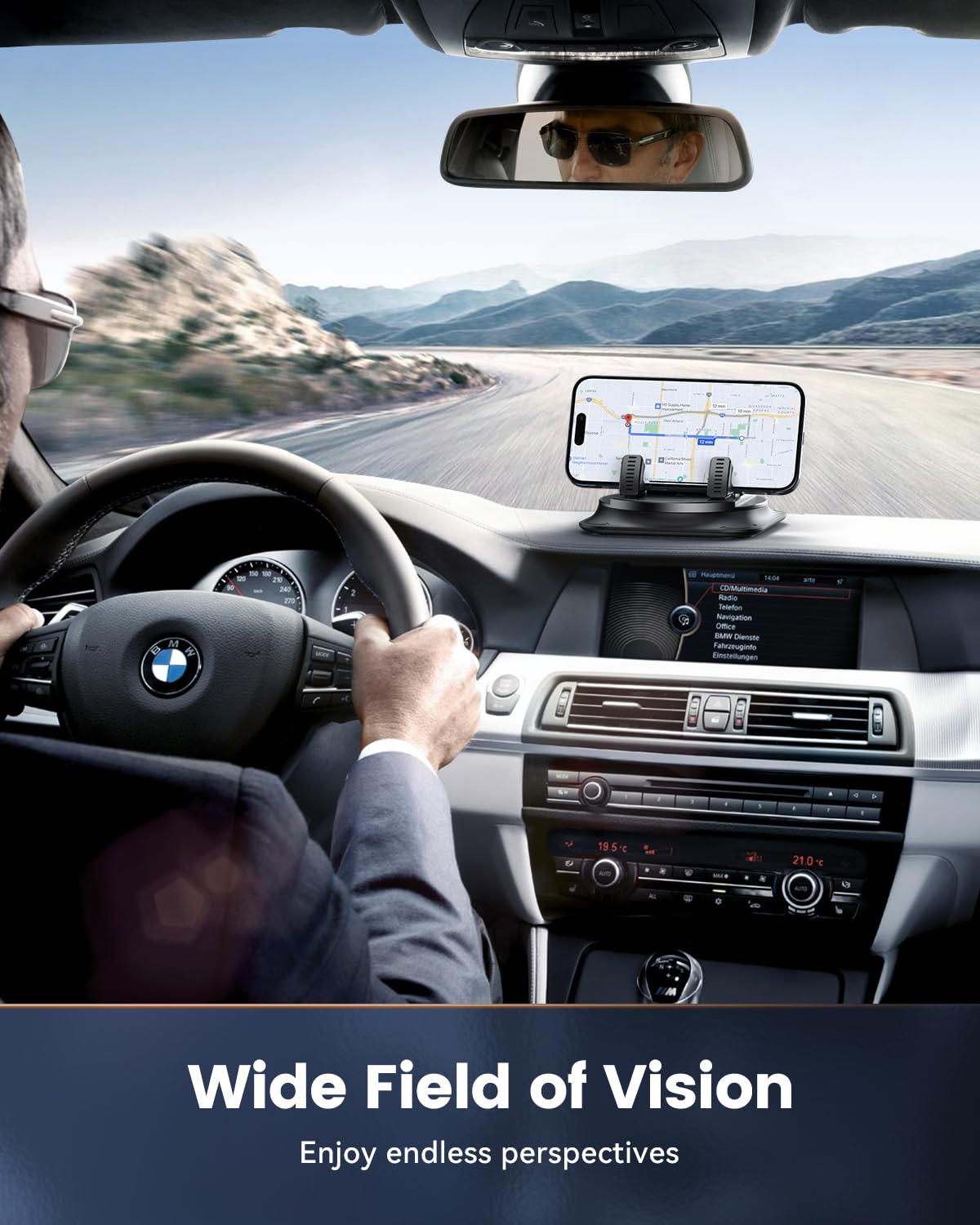 Vpryhuan 360 Degree Rotation Dashboard Phone Holder for Car, Anti-Slip Grips & One-Hand Operation Car Cell Phone Mount with Adjustable Spring Clip