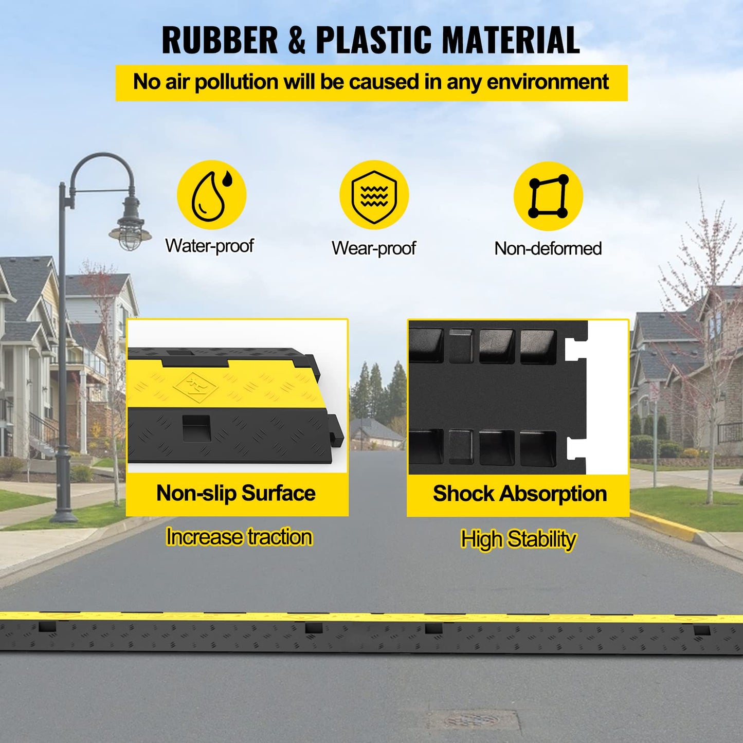 VEVOR Cable Protector Ramp, 5 Packs 2 Channels Speed Bump, Rubber Modular Humps Rated 11000 LBS Load Capacity, Protective Wire Cord Ramp Driveway