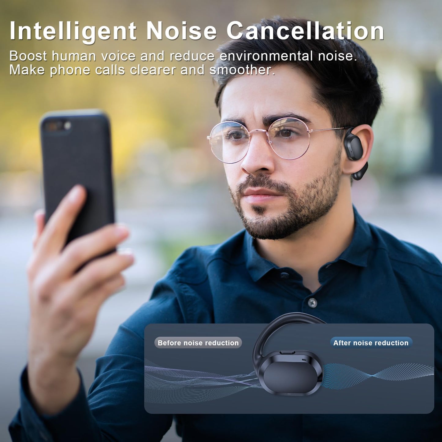 Open Ear Headphones, Open Ear Earbuds, IPX7 Waterproof, Bluetooth 5.3 True Wireless Sports Over Ear Earbuds with Earhooks, Built-in Mic, Crystal-Clear
