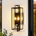 Edvivi Outdoor Wall Light Fixture, 27 in. H Large Exterior Lighting Fixtures with Clear Glass, 3-Light Matte Black Porch Lights Outdoor Wall Sconces