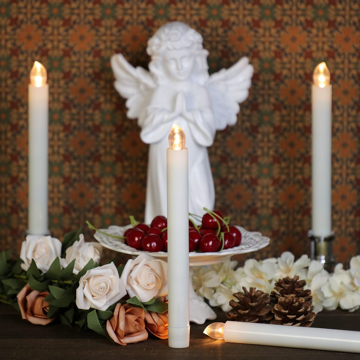 OWLBAY Set of 12 Flickering Flameless Window Candles with Remote and Timer, 8.7" H Battery Operated LED Taper Candles with Removable Silver Holders