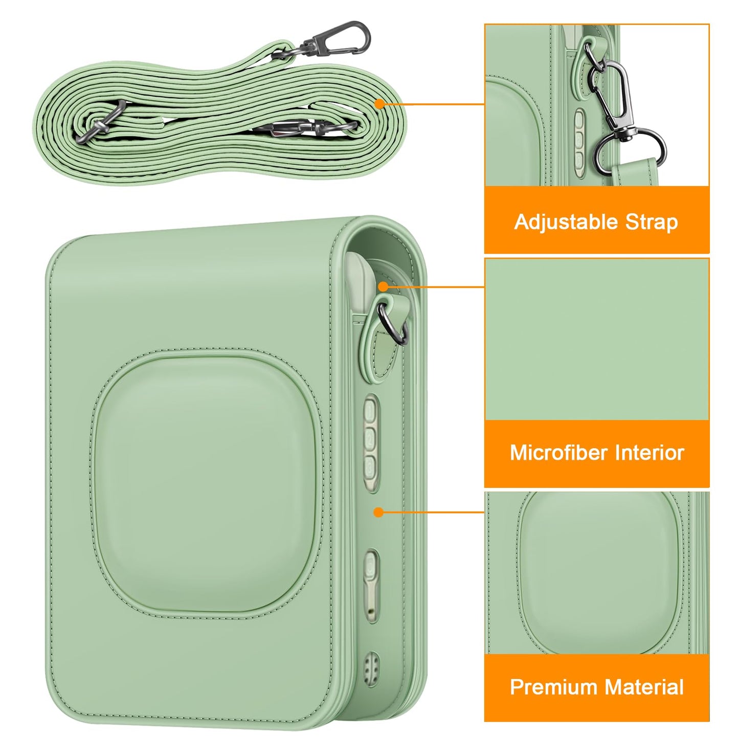 Fintie Carrying Case for Fujifilm Instax Mini LiPlay Hybrid Instant Camera - Premium Vegan Leather Portable Bag Cover with Removable Strap, Agave