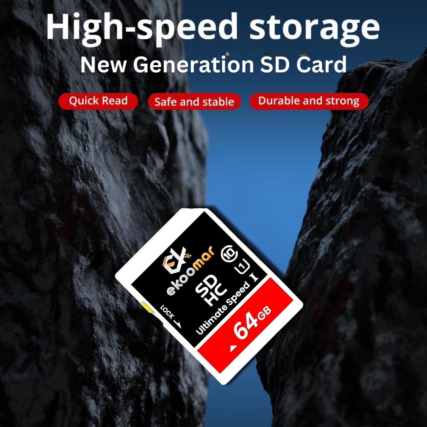 Ekoomar Card - Class 10, High-Speed Memory Card with 100MB/s for Digital Camera, Dash Cam, & Video Recording | Durable & Reliable Storage