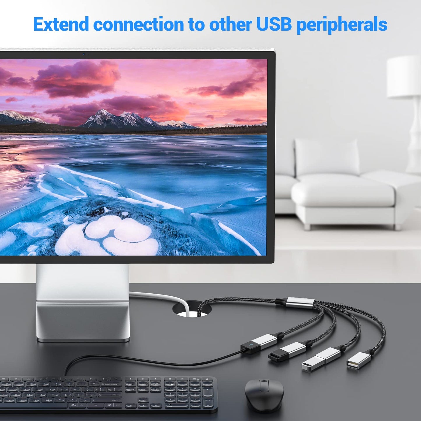 MOGOOD 4 in 1 USB Splitter Cable, USB to 4 USB Adapter, USB Power Splitter for Data Charging, PC, Mac, Car, Xbox One, PS4, PS5