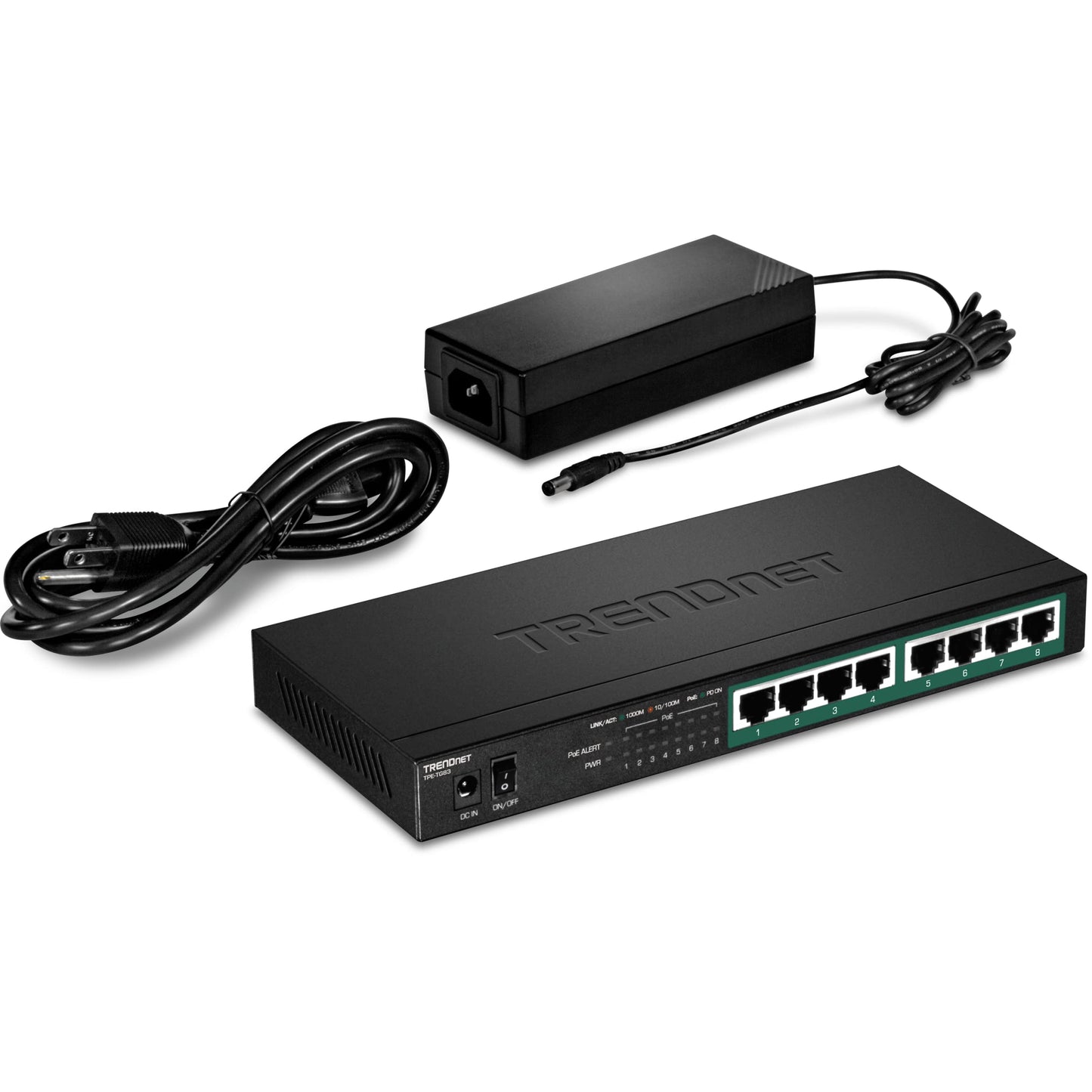 TRENDnet 8-Port Gigabit PoE+ Switch, 65W PoE Power Budget, 16Gbps Switching Capacity, IEEE 802.1p QoS, DSCP Pass-Through Support, Fanless, Wall