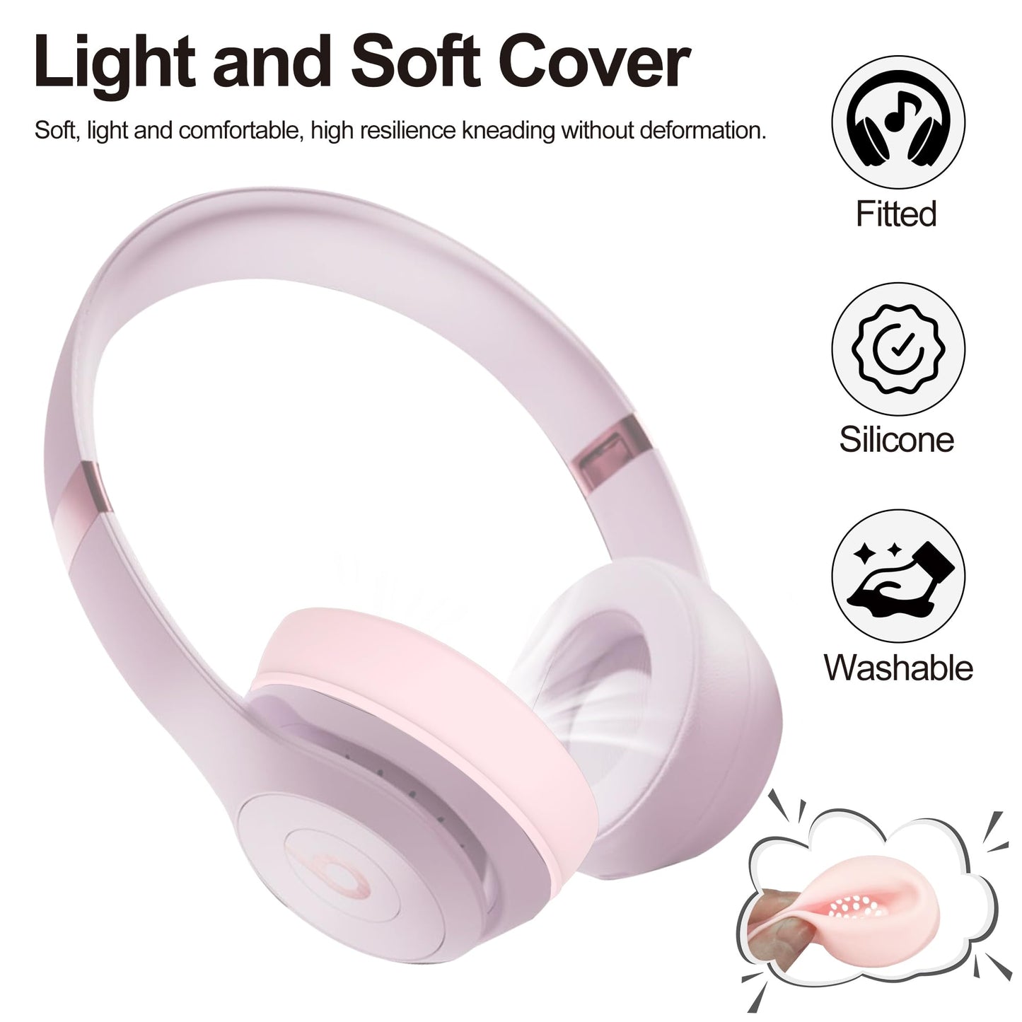 Silicone Case Compatible with Beats Solo 4, Ear Pads Cover Protector Headband Cover, Anti-Scratch, Washable Protective Earpad Covers for Beats Solo 4
