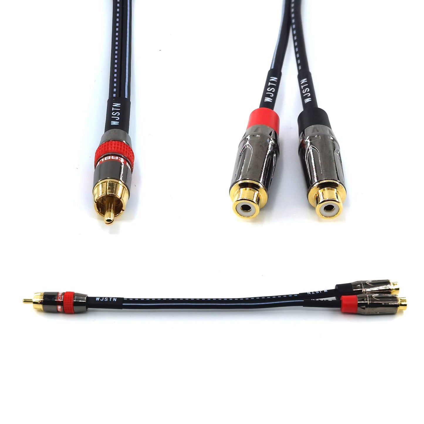 WJSTN RCA Audio Splitter 1 in 2 Out RCA Female to Dual Male Gold Plated Adapter,8 in (1Male to 2 Female)