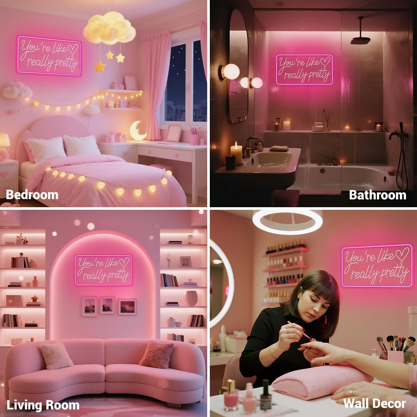 You're Like Really Pretty Neon Sign for Wall Decor, Pink Aesthetic LED Neon Sign Light for Teen Girls Room Decor, Bedroom, Salon, Wedding Party (Pink)