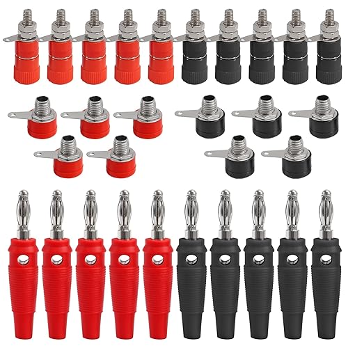 QCCAN 30PCS Binding Posts Terminals 4mm Banana Plug Socket & Red and Black Gold Plated 4mm Female and Male Banana Plugs Banana Socket Terminal